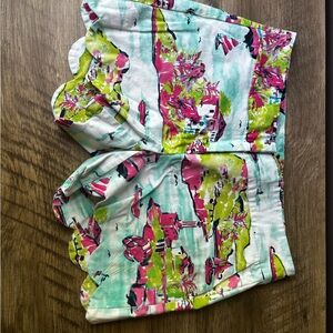 Crown & Ivy Tropical Beach Multicolor Print Shorts Cotton Blend Women’s 2